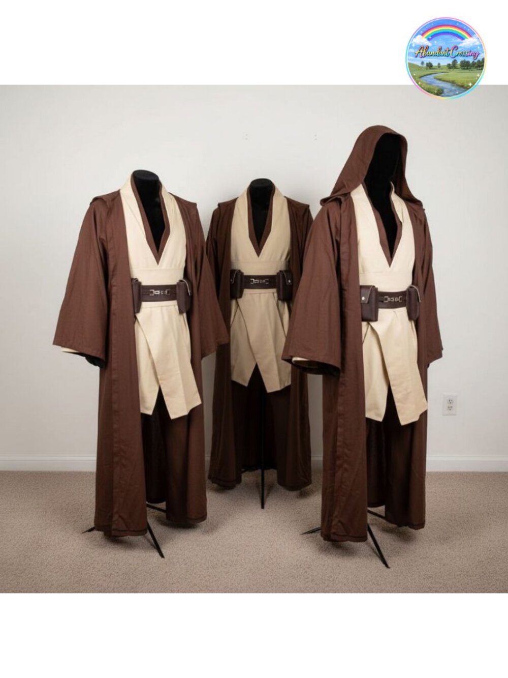 Men's Hooded Tunic Robe Cosplay Costume Full Set Cape Belt Pants